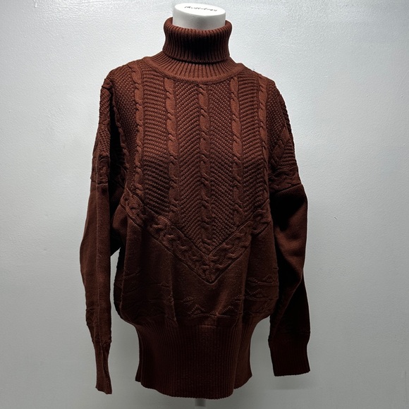 Bogner Sweaters - Bogner Turtleneck Sweater Cable Knit Wool Blend Stretch Rust Red Women's Medium